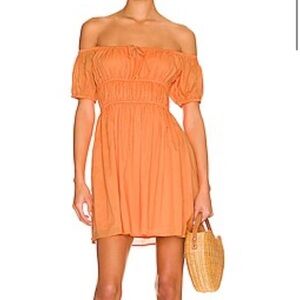 Faithfull the Brand Off-Shoulder Coral Dress